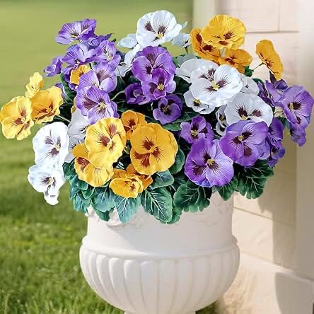 Brita 17 Inch Artificial Pansy Flowers, Dark Purple/Yellow/White