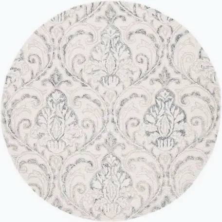 Safavieh Area Rug, Round, Floral Damask Pattern, Cream and Grey
