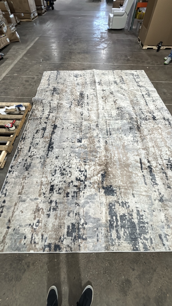 Abstract Area Rug, Grey and Beige Distressed Contemporary Style