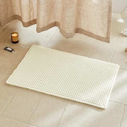 Woven Bathroom Rug Cream Pebble Texture