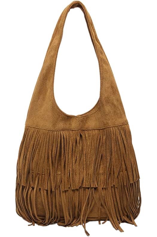 Large Faux Suede Tote Bag for Women Y2K Tassel Shoulder Purse - Brown