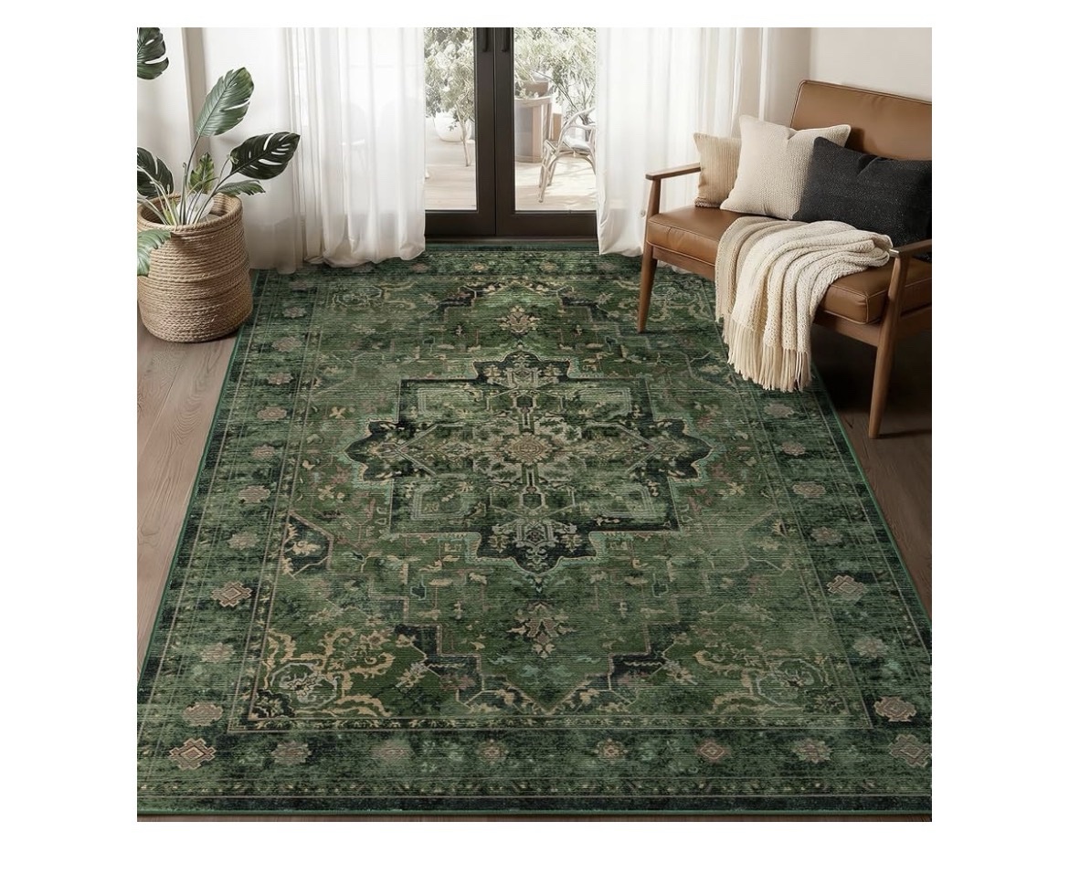 BILEFHOME Dark Emerald Green Area Rug, 3x5