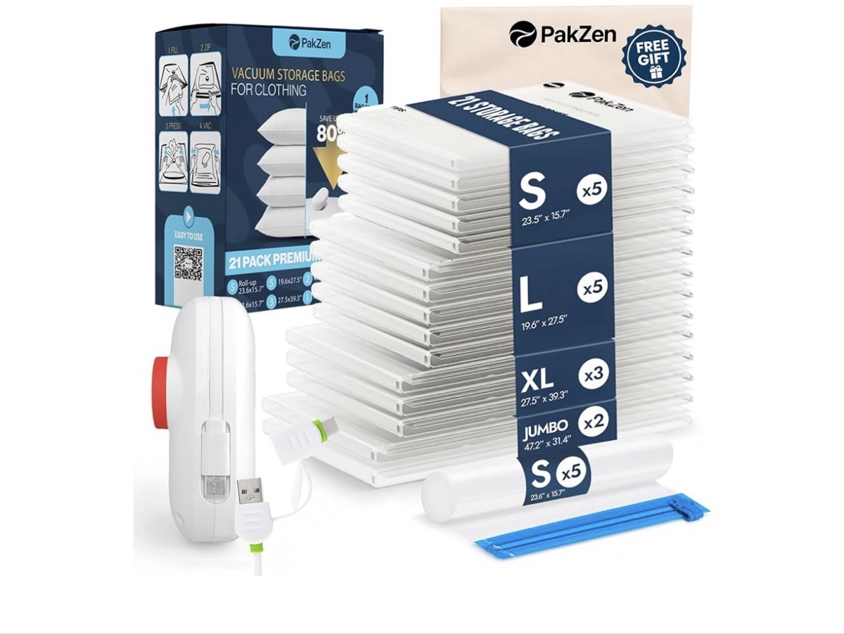 PakZen Vacuum Storage Bags for Clothing, 21-Pack Premium