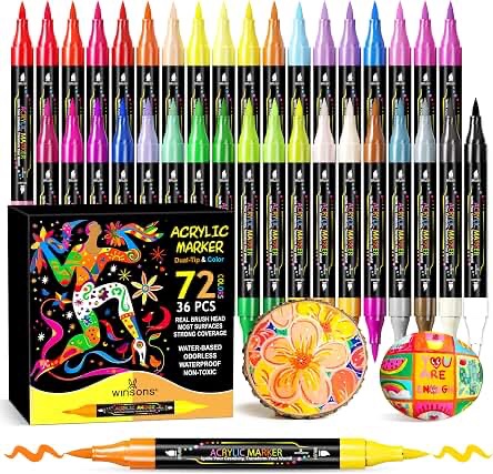 Winsons 72 Colors Dual-Tip Acrylic Paint Marker Set (36 Count)