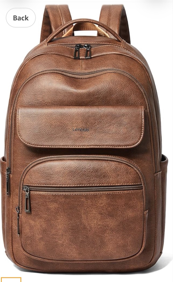 Leresas 35L Vegan Leather Fashion Backpack Purse - Coffee