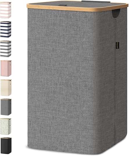 BALEINE Laundry Hamper with Lid - 70L, Blue Pinstripe