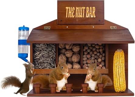 Squirrel Feeder for Outdoors with Nuts Bar and Corn Storage Jar
