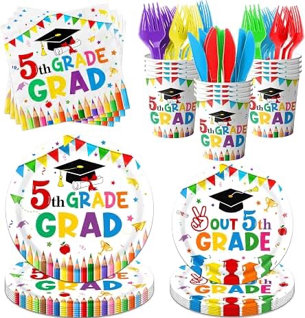 HAKOTI 5th Grade Graduation Party Decorations - Plates and Napkins (White)