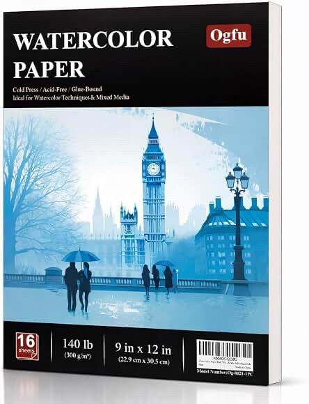 Ogfu Watercolor Paper Pad, Cold Press, 16 Sheets, Model Og-0821-1PC