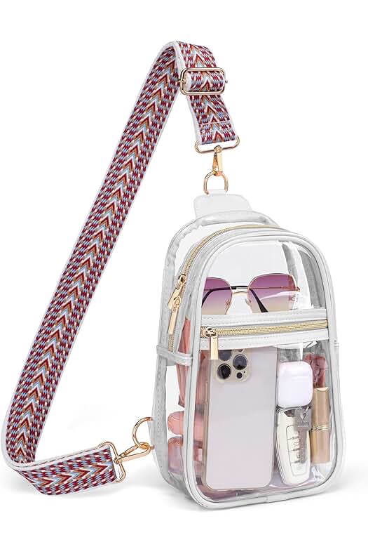 HIGH FIT Clear Crossbody Bag, Front Pocket, White, Medium