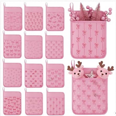 Layhit 12 Pcs Christmas Pot Holder Set - Pink Bow Print