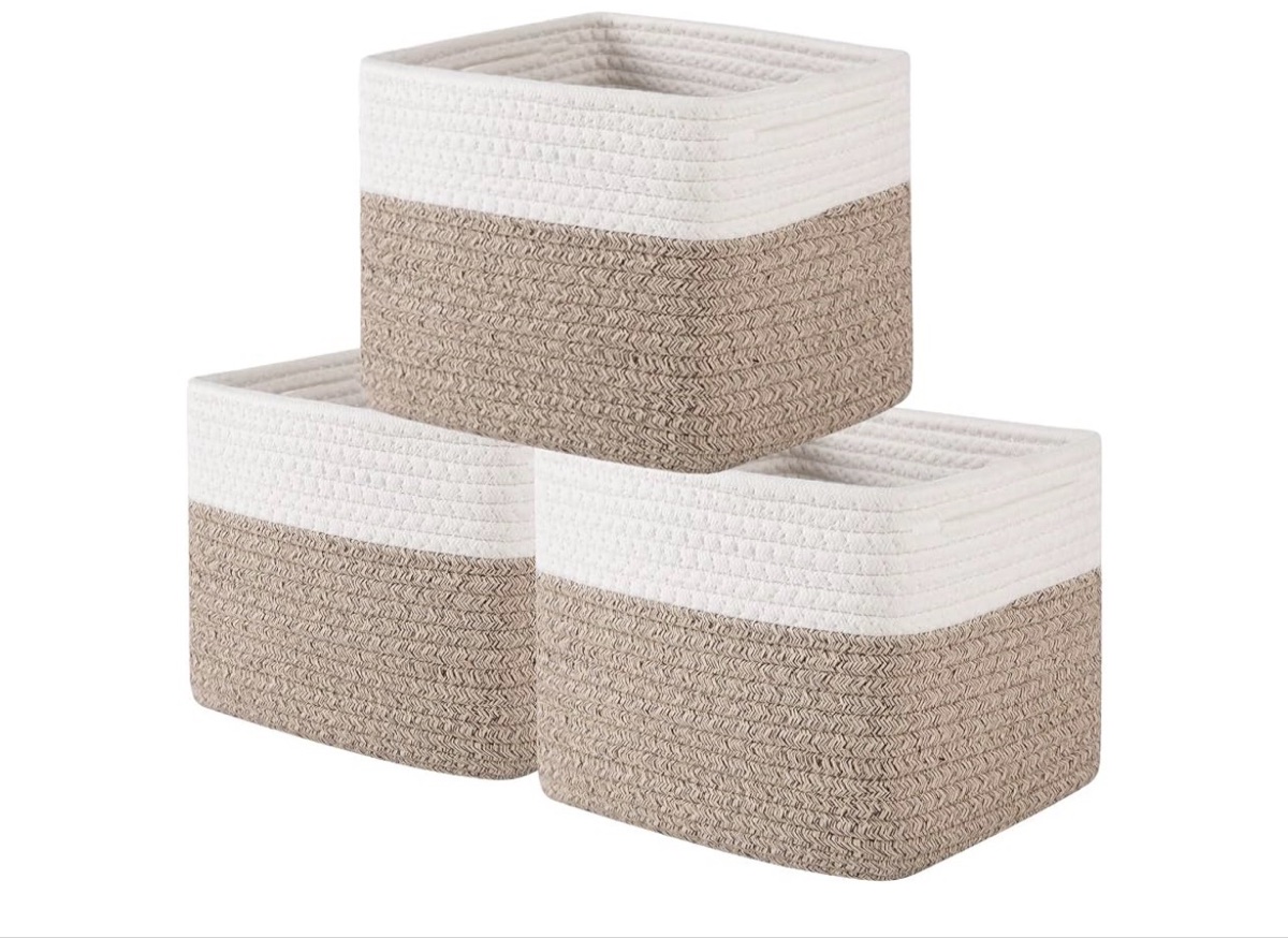 JMvicyroam Woven Storage Baskets, Black & Jute, 1-PACK