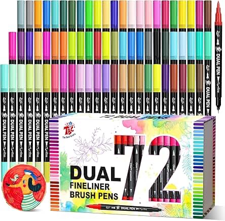 TBC The Best Crafts 72 Count Dual Tip Fineliner and Brush Pens