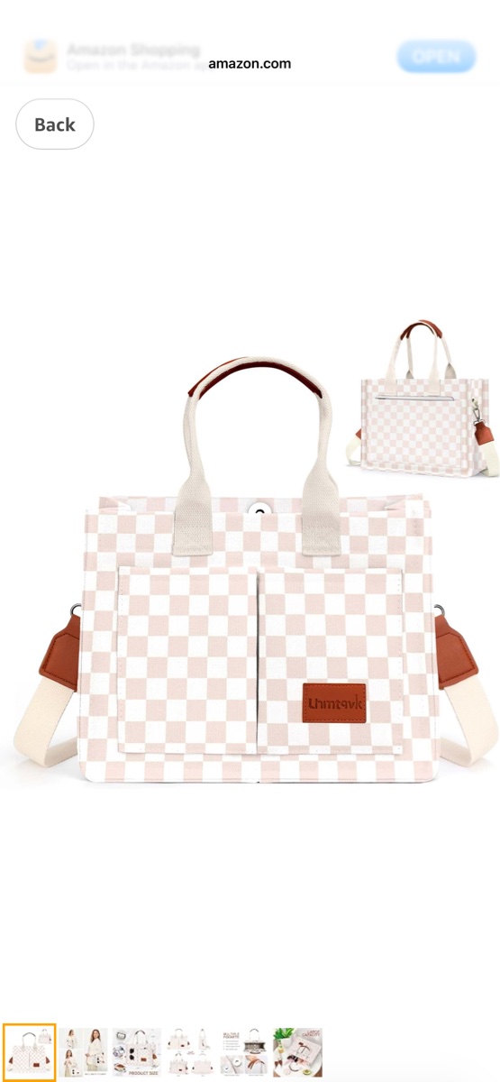 LHMTQVK Canvas Bible Tote Bag - Pink Plaid