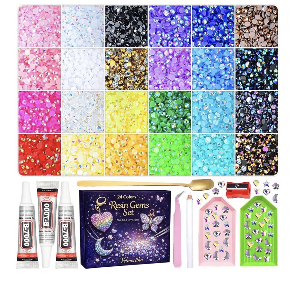 Velmoritha 24 Colors Resin Gems Set for Nail Art & DIY Crafts