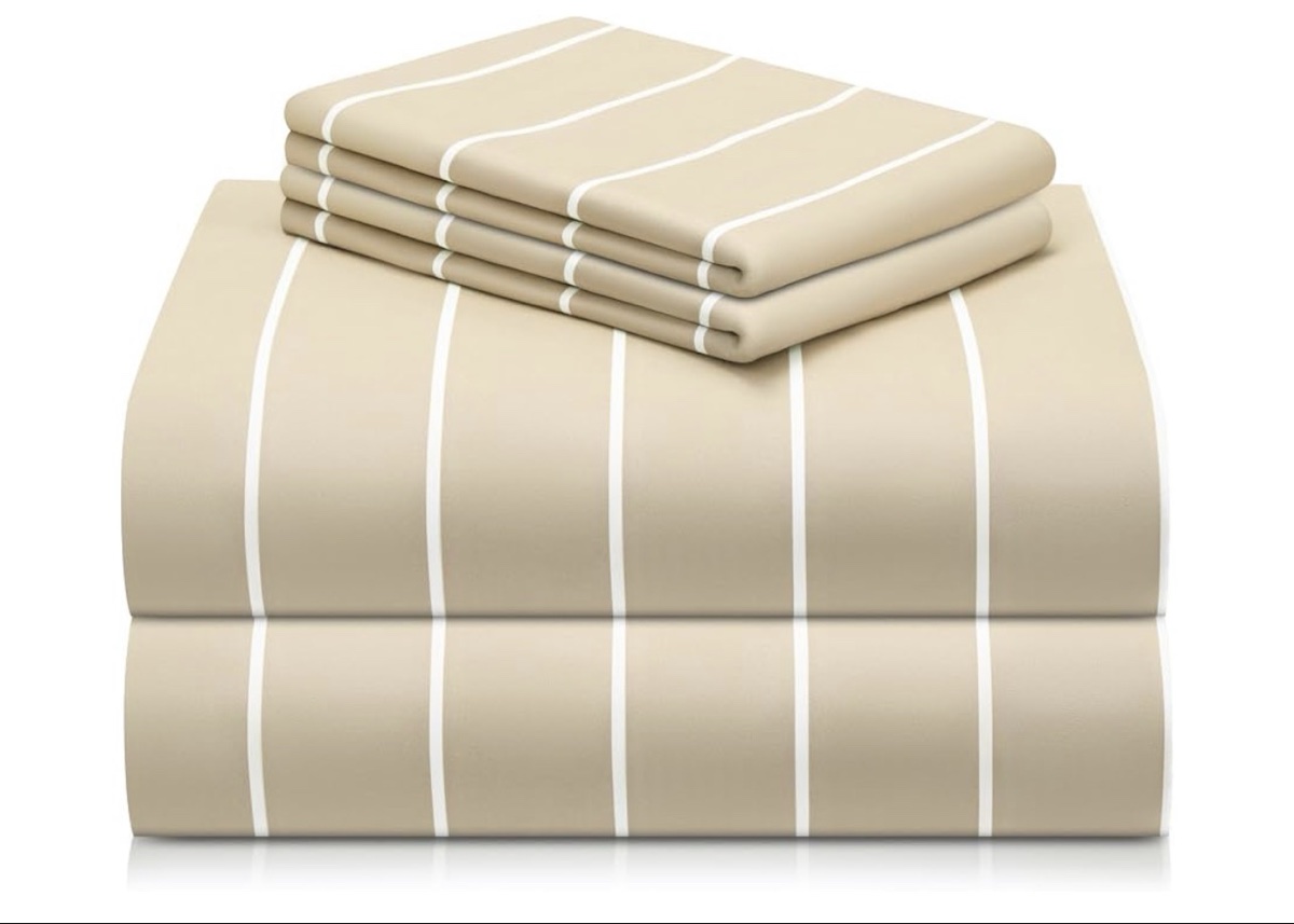 LuxClub 100% Premium Microfiber Sheet Set - Queen, Striped Cream