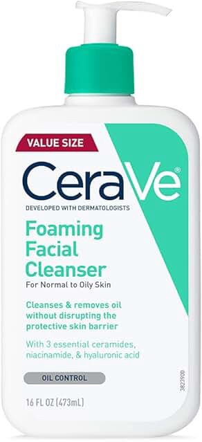 CeraVe Foaming Facial Cleanser, Normal to Oily Skin, 16 FL OZ