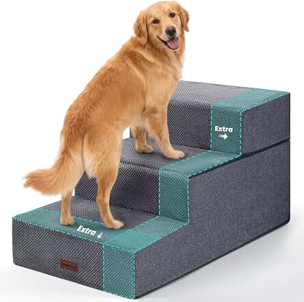 Love's cabin Dog Stairs for High Bed, 18" Height, Solid Grey, 3 Steps