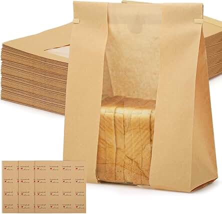 Rookea 150 Pcs Brown Bread Bags with 150 Handmade Stickers