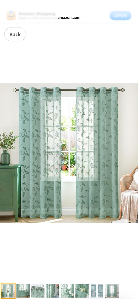 BGment Embroidered Leaf Curtains Dark Green, 52 Inch Wide