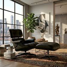 Mid Century Chaise Lounge Chair With Ottoman, Top Grain Leather Classic Design, Modern Accent Chair With Heavy Duty Base For Living Room Study Office