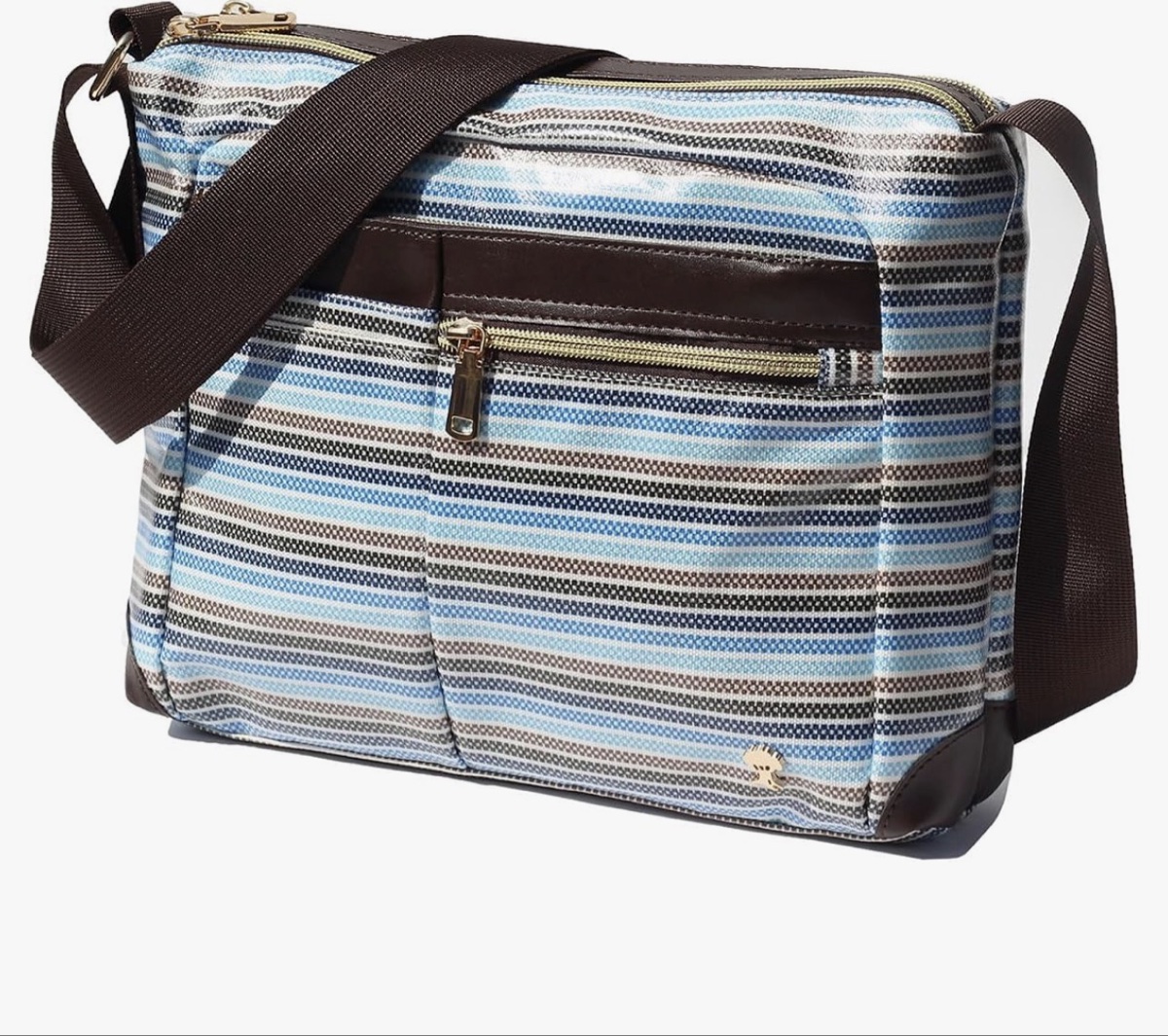 Small Striped Crossbody Shoulder Bag with Brown Accents