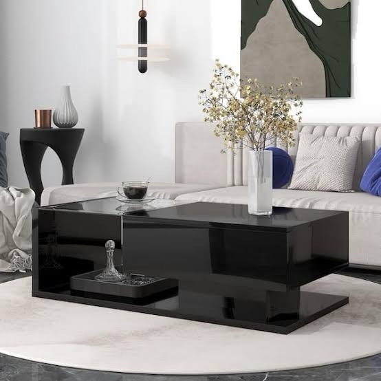 Hardware only 39.3" Traditional Coffee Table bwith Tempered Glass Top, 2 Drawers & Open Shelf