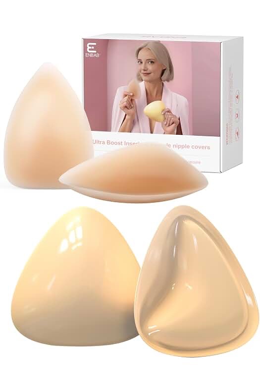 ENBAB Sticky Push-Up Bra Inserts/Pads for Volume, Beige, 2 Pairs