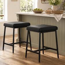 Gracen 23" Fixed Height Legs Black Round Footrest - Black Metal