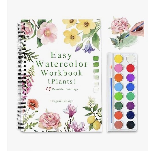 Color Life Easy Watercolor Workbook [Plants] with 16-Color Paint Set