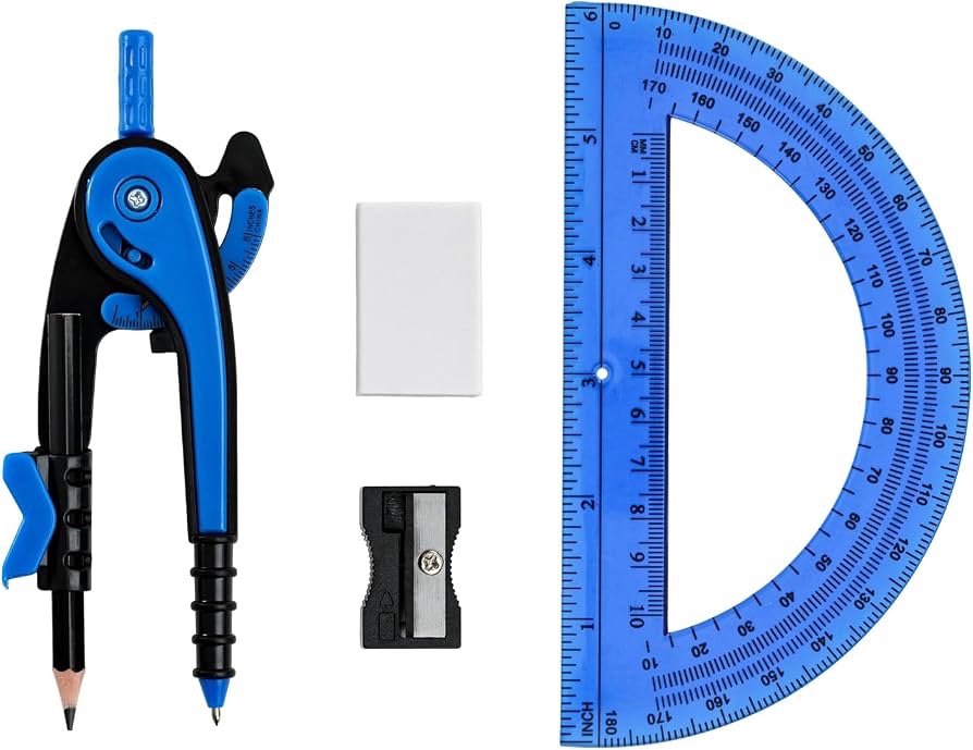 Geometry Math Set with Compass, Protractor, Eraser, and Pencil Sharpener - Dark Blue