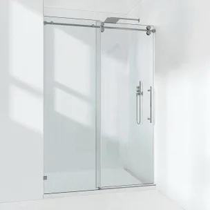 Single Sliding Frameless Shower Door - Brushed Nickel