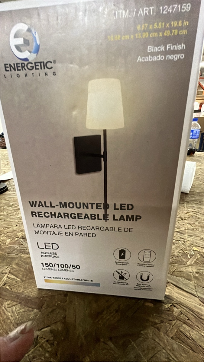 Energetic Lighting Wall-Mounted LED Rechargeable Lamp (Black Finish)