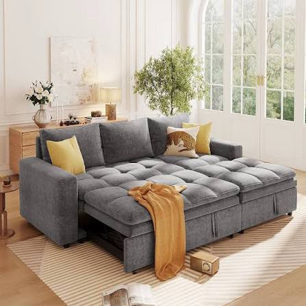 89" W L-shaped Chenille Reversible Sleeper Sectional Sofa With Storage Chaise