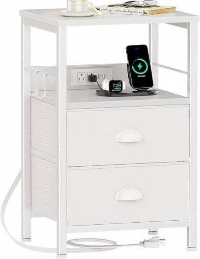 Hardware only 2 Fabric Drawers Night Stand with Charging Station Nautical Boat Helm Compass Lighthouse Rustic Style Beach Anchor Snake Bedroom Bedside Table End Table with Open Shelf USB Ports and Outlets
