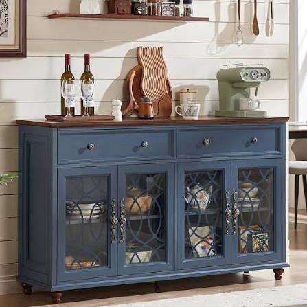 118" Wide Farmhouse Storage Buffet Cabinet Sideboard Set With 10 Drawers