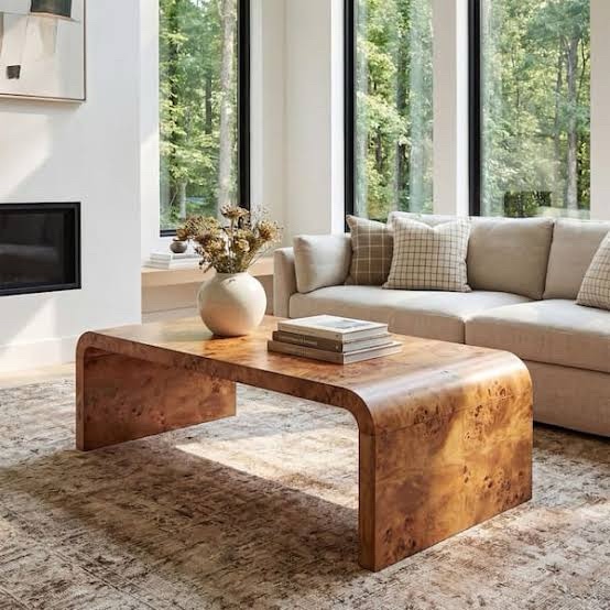 Burl Wood Coffee Table, Golden Brown Burl, 48.8" x 27.5" x 20.2"