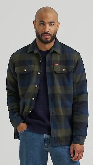 Wrangler Men's Workwear Fleece Lined Flannel Shirt Jacket - Green/Black Plaid