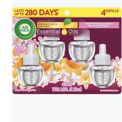 Air Wick Scented Oil Essential Oils 4 Refills - White Flowers & Melon Summer Delights