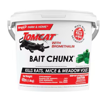 Motomco Tomcat Bait Chunky with Bromethalin - Rats, Mice & Meadow Voles (4 LBS)