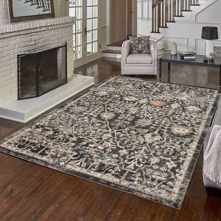 Style Selections Gray Floral Polyester Rug 2 ft 6 in x 3 ft 10 in