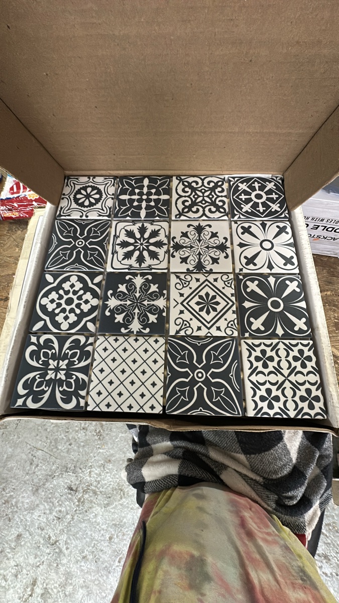 American Olean Ceramic Mosaic Tile, Black and White Pattern