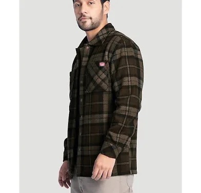 Wrangler Workwear Men's Fleece Lined Flannel Shirt Jacket Brown Plaid