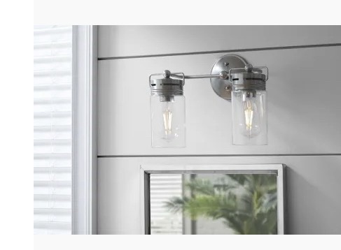 allen + roth Vallymede 2-Light Vanity Bar Brushed Nickel with Clear Glass Shades