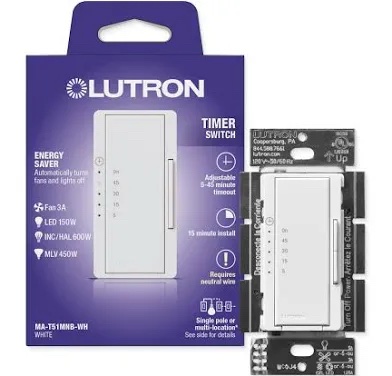Lutron Maestro Timer Switch MA-T51MNH-WH