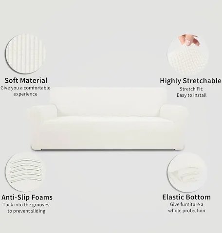1-Piece Jacquard Stretch Sofa Cover, Polyester Spandex Couch Slipcover