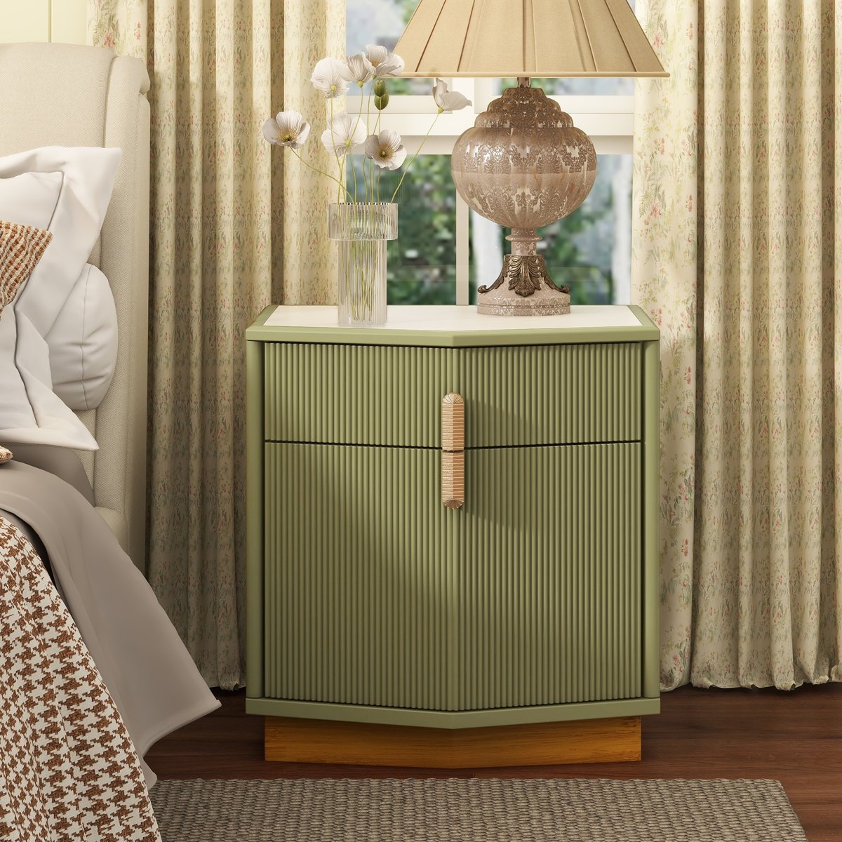 Poole Modern Textured Nightstand With Geometric Top And Dual Storage