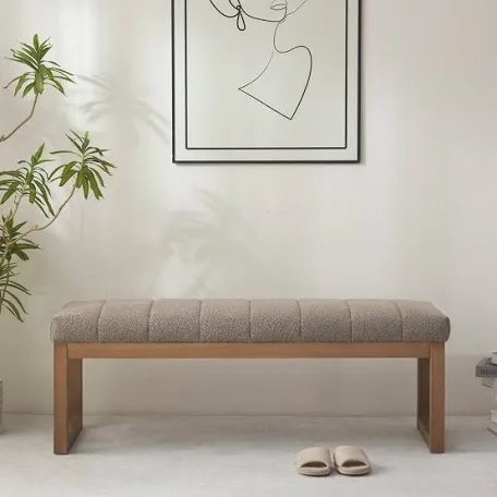 53" Wide Boucle Upholstered Bench