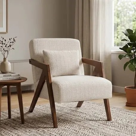 Juriana Mid Century Modern Upholstered Chenille Solid Wood Accent Chair