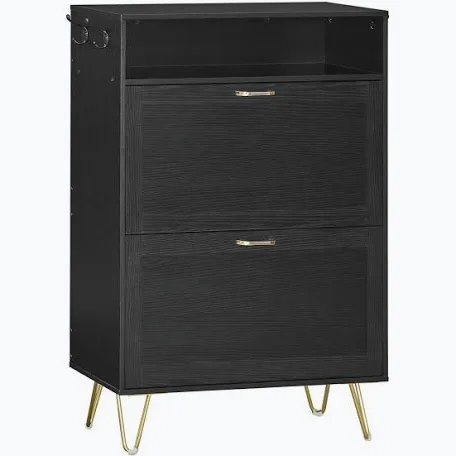 16 Pair Shoe Storage Cabinet, Black